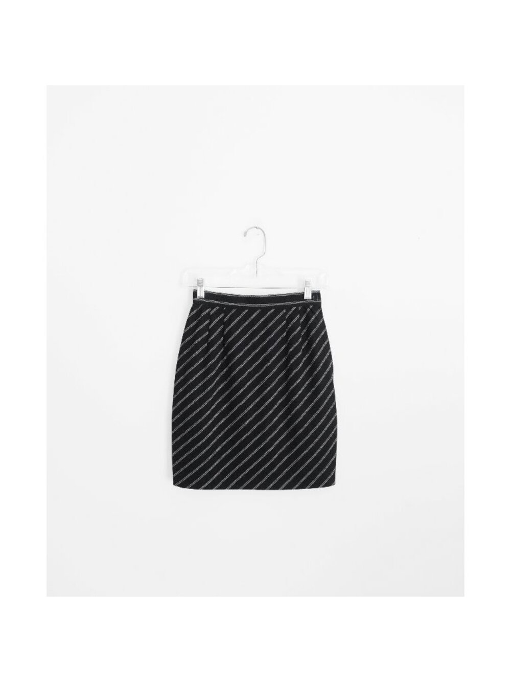 Vtg 90s Emanuel Ungaro Parallele Black White Stripe Wool Skirt est. 2XS XXS 00 0